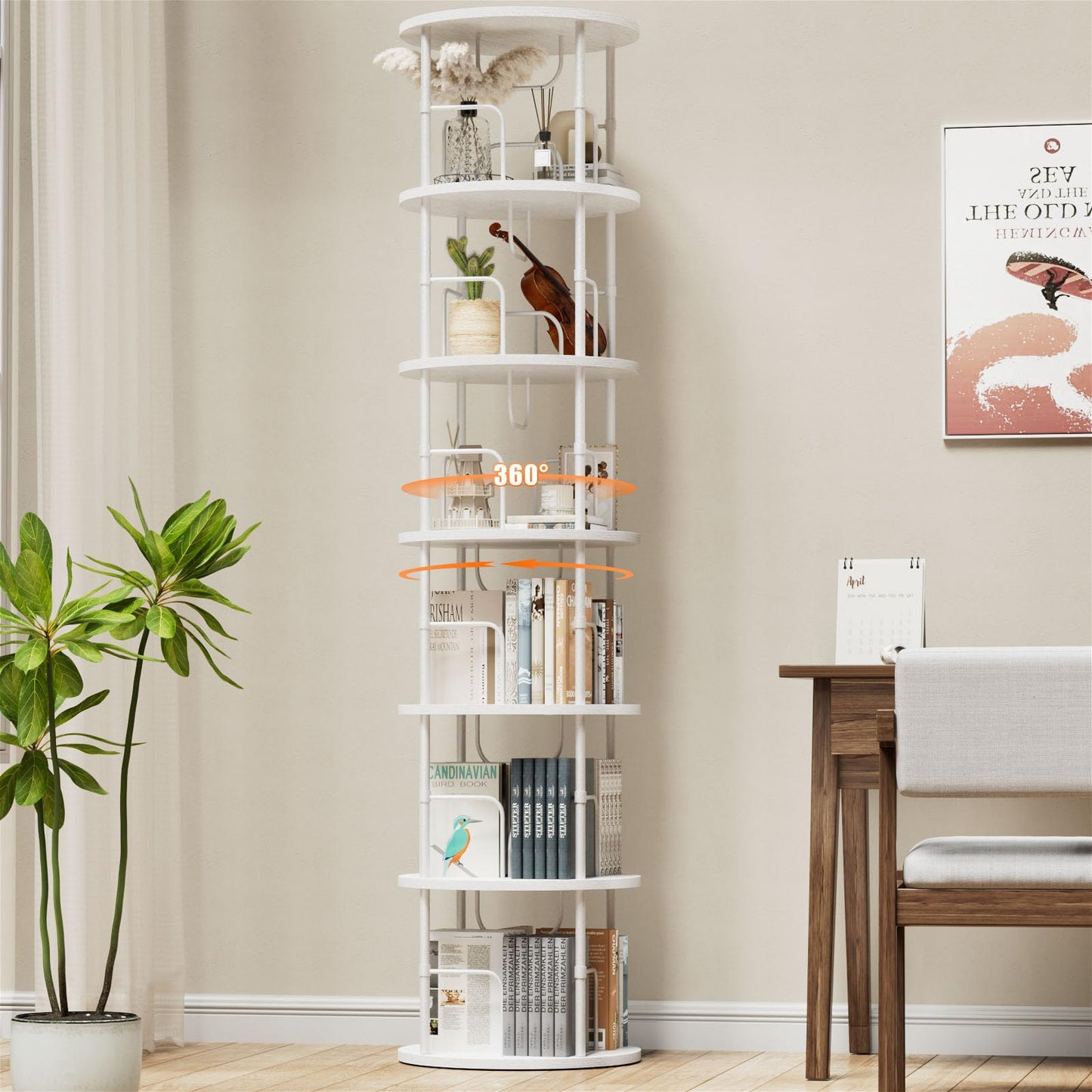Biblioteca rotativa Generisch 6 niveluri 45x45x193 cm neagra