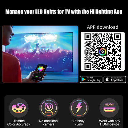 TV LED Backlight with HDMI Sync Box, Backlight Support of 1080P @ 60Hz Pure Colour Lighting Effect, App Control, Ambient Lighting for PCs Under 65 Inches