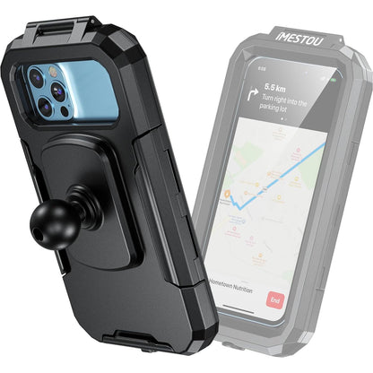 iMESTOU IP66 Waterproof Bicycle Mobile Phone Holder with 2.5 cm Ball Head, Suitable for RAM B Components / 2.5 cm Double Socket Arms, Suitable for 3.5 - 6.1 Inch Mobile Phones with Max. Thickness 1.1