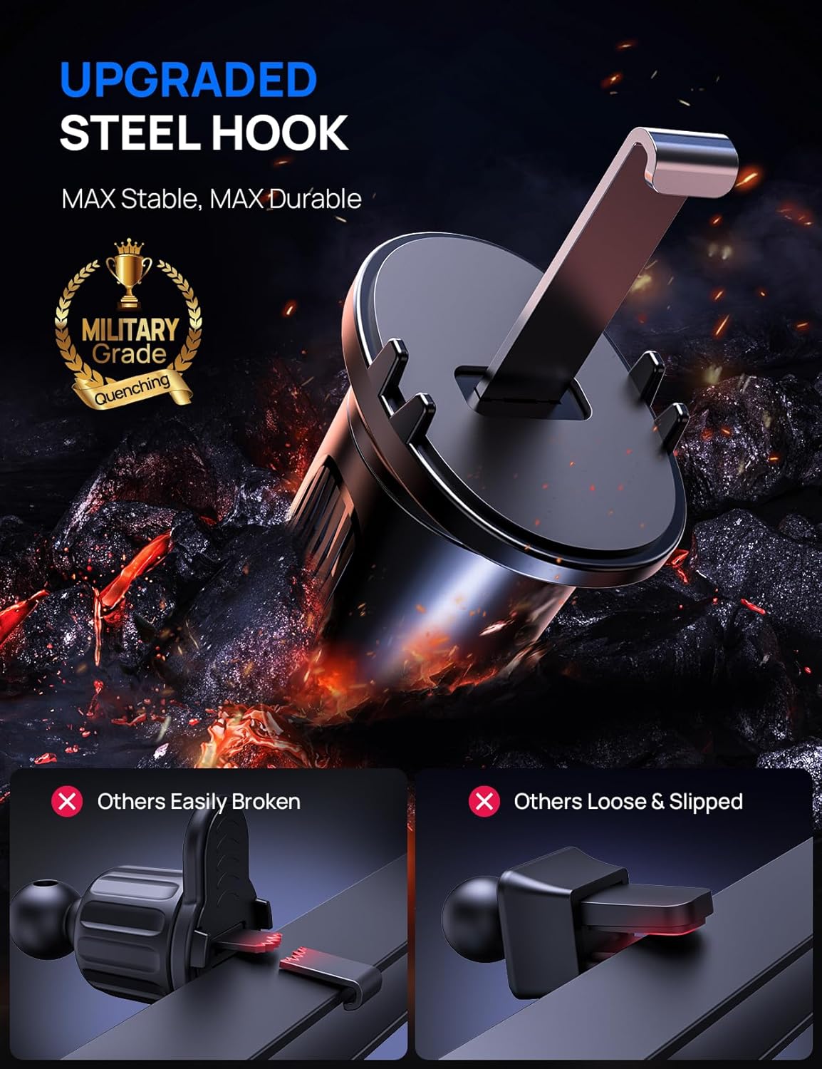 Car phone holder air vent, Car Phone Holder Mount 360° Rotation, Adjustable Clip, Big Phone & Thick Case Friendly, Compatibility Fit for All 4"-7" Smartphone, Universal phone car holder