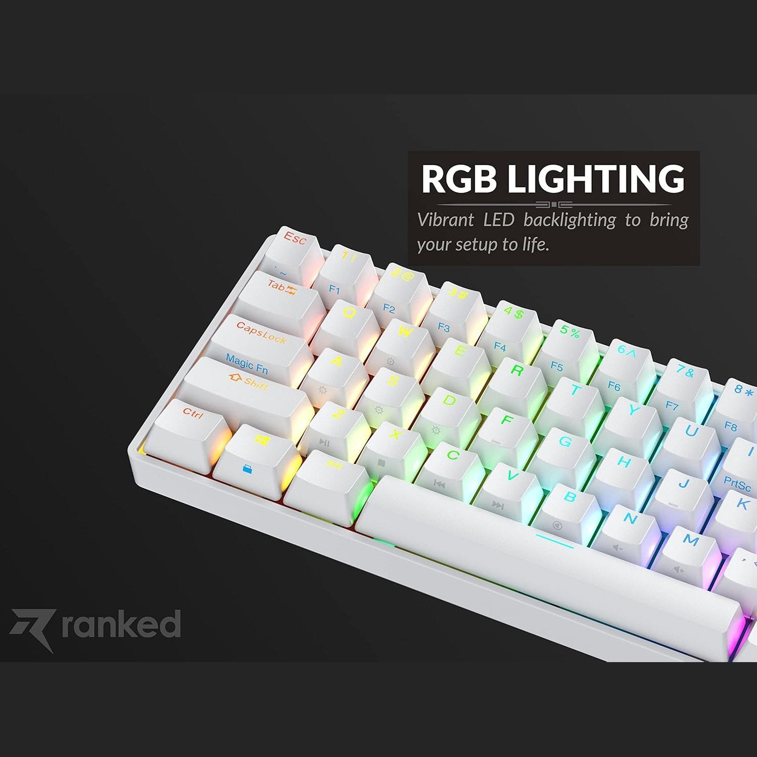 Ranked N60 Nova 60% Form Factor | Hot Swappable Mechanical Gaming Keyboard | 61 Keys Multi Color RGB LED Backlit for PC/Mac Gamer (White, Gateron Red)