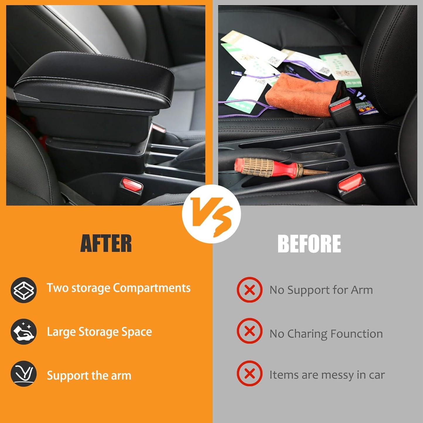 Car Accessory Armrest for Toyota Yaris Armrests 2015-2021 Double Layer Armrest Black Leather with White Lines