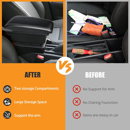 Car Accessory Armrest for Toyota Yaris Armrests 2015-2021 Double Layer Armrest Black Leather with White Lines