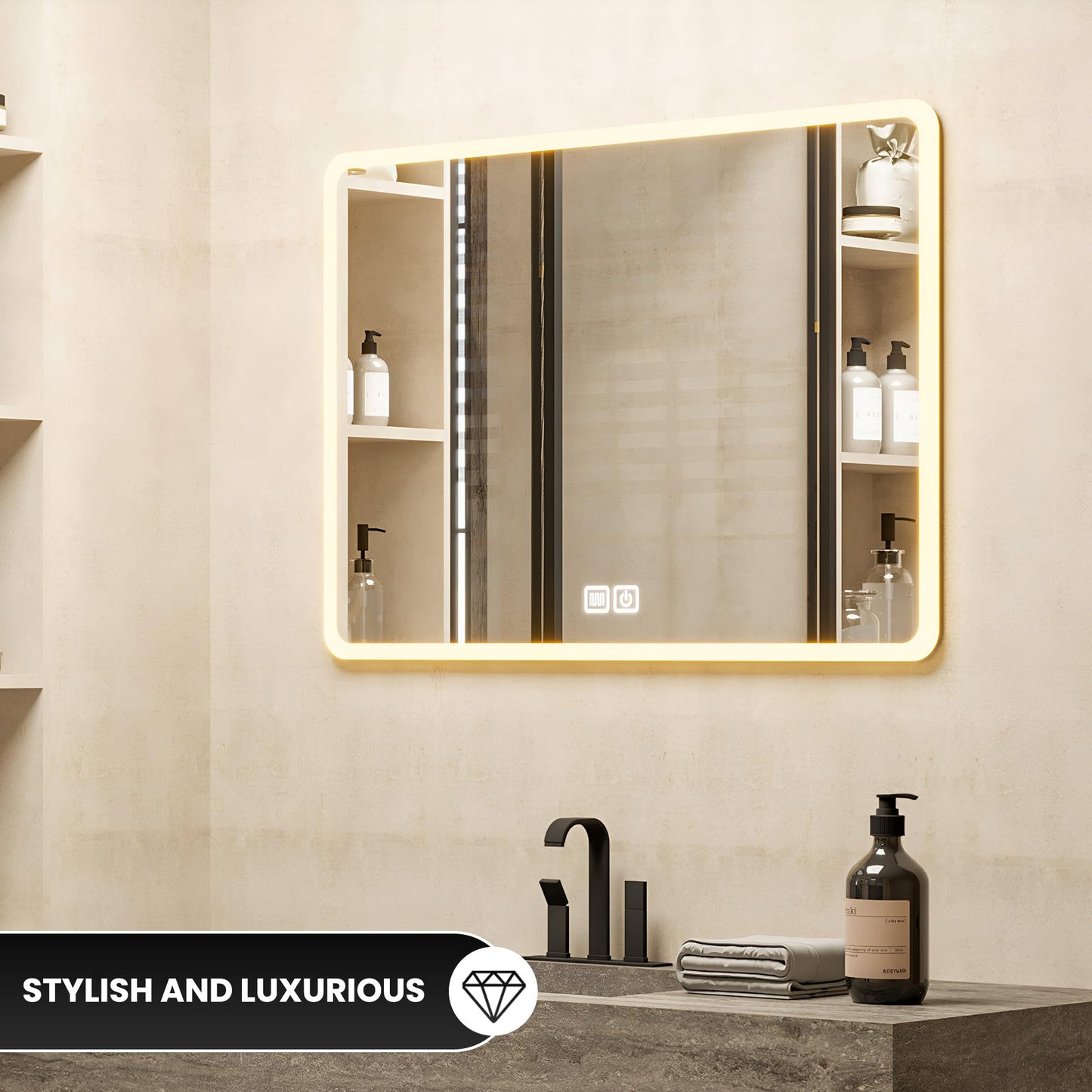 Oglinda baie Bayt Modern Minimalist 52x75 cm LED anti-aburire