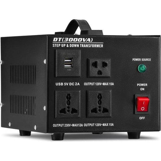 CREWORKS, 3000W Voltage Converter (13.6A), Step Up/Down Transformer 110V/220V, Corded Electric, Current Rating 13.6 Amps, Max Frequency 60 Hz, for Home, Vehicles, Boats