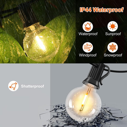 Outdoor Fairy Lights with Remote Control - 15 m LED Fairy Lights Dimmable G40 Bulbs, 4 Modes and Timmer Function, Waterproof for Outdoor Garden Balcony Patio Party Camping Wedding