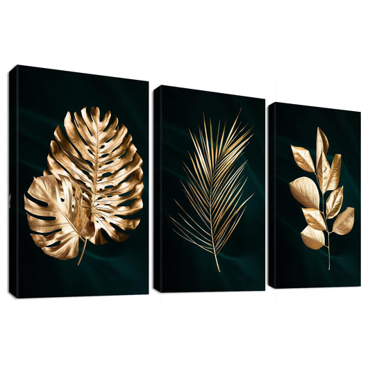 Tablou canvas Halflemart Golden Leaves 3 panouri 150x70 cm