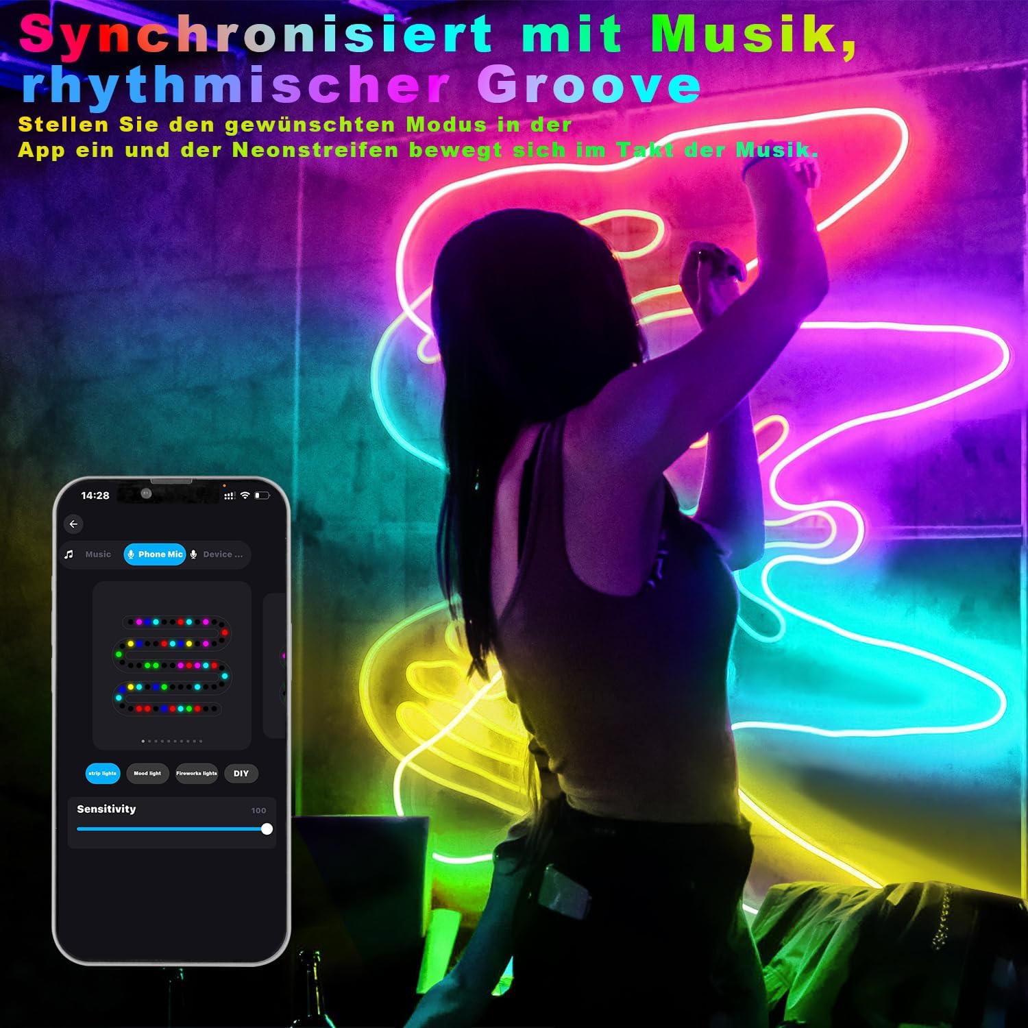 Lichaser 10 m RGB+IC Neon LED Strip Outdoor WiFi, IP68 Waterproof DIY Flexible Neon LED Strip with Alexa, 24 V LED Strip Outdoor Silicone Sync with Music for Patio, Party, Garden