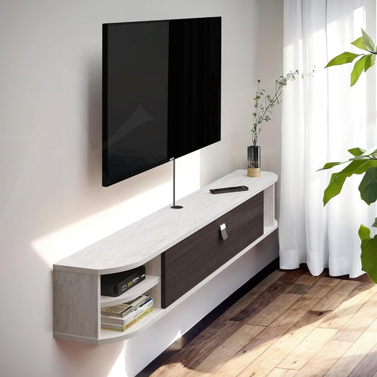Comoda TV de perete din lemn Pmnianhua 140 cm Lemn Gri-Alb Modern