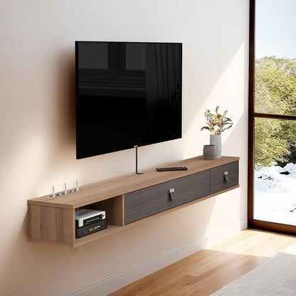 Comoda TV Suspendata din lemn 180 cm Maro Inchis - Raft Flotant Perete
