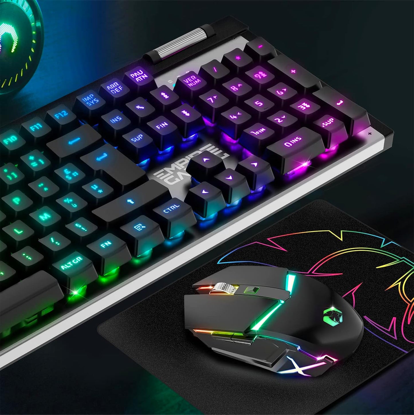 EMPIRE GAMING - Armor RF358 Wireless Pack - AZERTY Wireless Gaming Keyboard (French Layout) 2.4 GHz RGB - 2400 DPI Gamer Mouse - Mouse Pad - PC PS4 PS5 Xbox One/Series