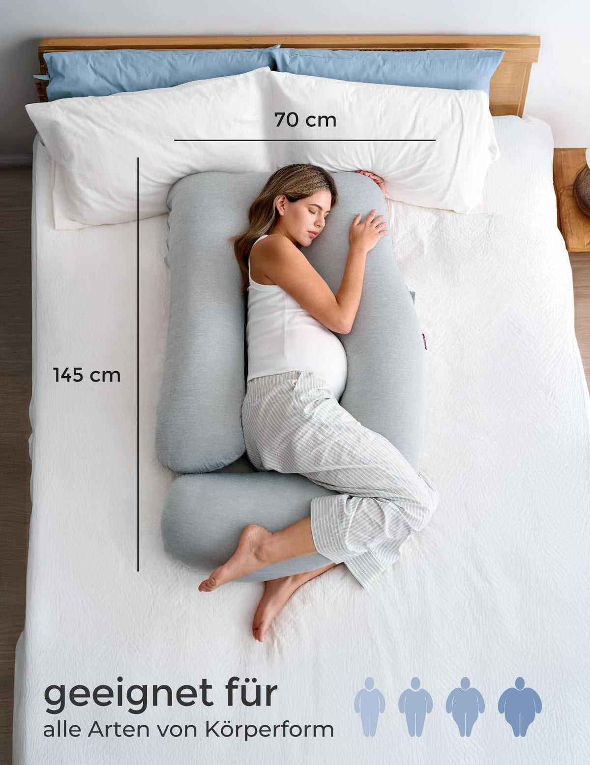 Perna gravide Momcozy PP102 U-Form 145 cm, husa racoroasa