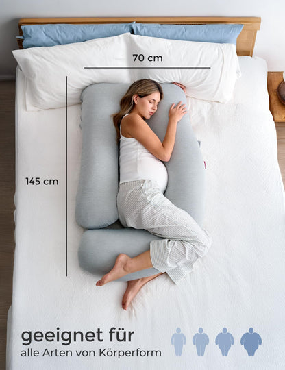 Perna gravide Momcozy PP102 U-Form 145 cm, husa racoroasa