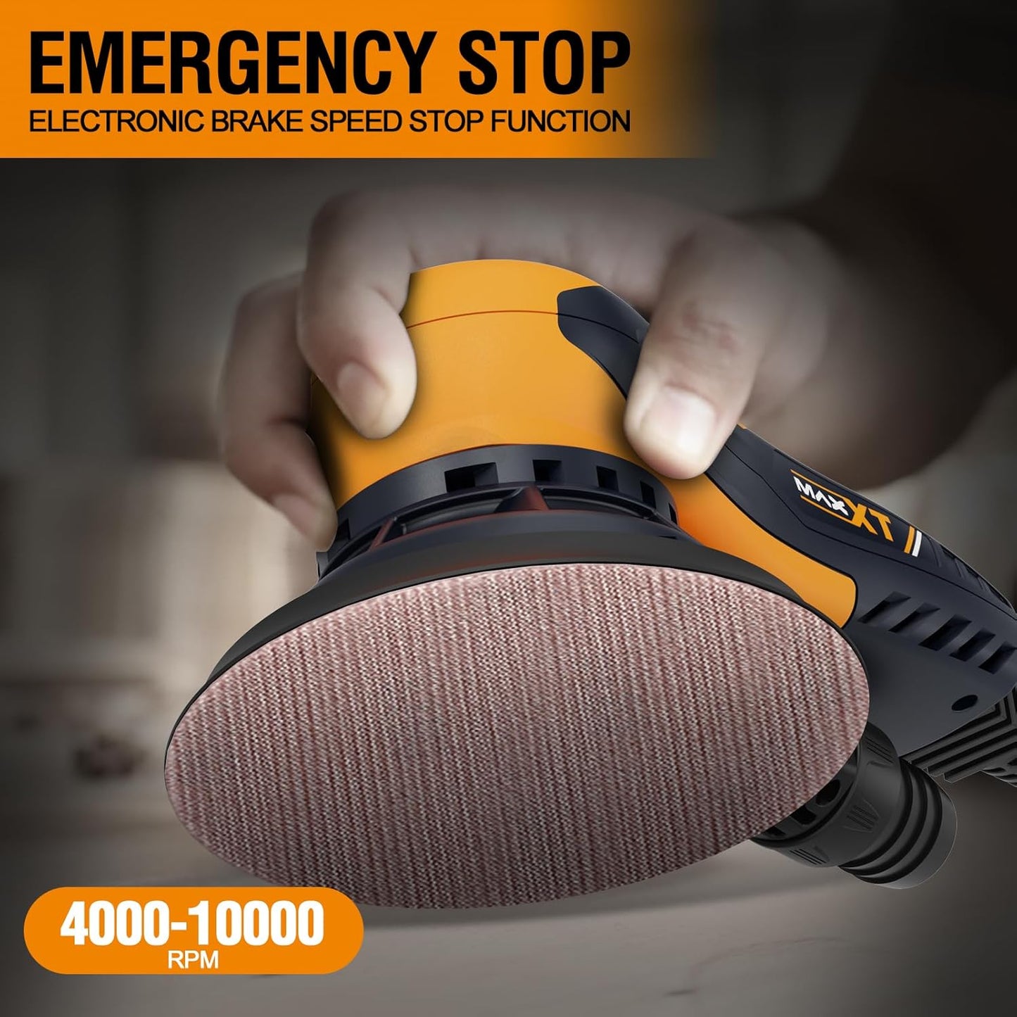 MAXXT Electric 5mm Random Orbital Sander, Palm Sander with Brushless Motor, 5&6Inch Sanding Pads, Central Vacuum, Sanders for Woodworking, Primary Wood and Panel Processing(Orange)