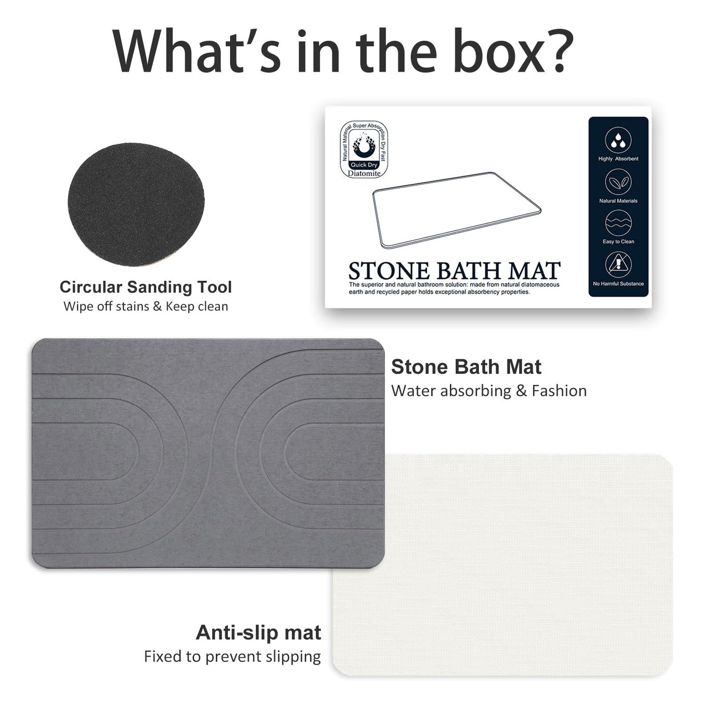 Covoras baie Feilifan Stone Bath Mat Diatomita antiderapant gri