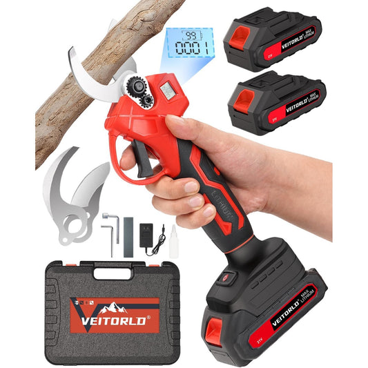 Professional Battery Pruning Shears, 30 mm Garden Shears with 2 Batteries 2000 mAh, 1000 W Brushless Motor Bypass Lopper, Electric Garden Scissors with LED Cutting Meter, Compatible with Makita 18 V