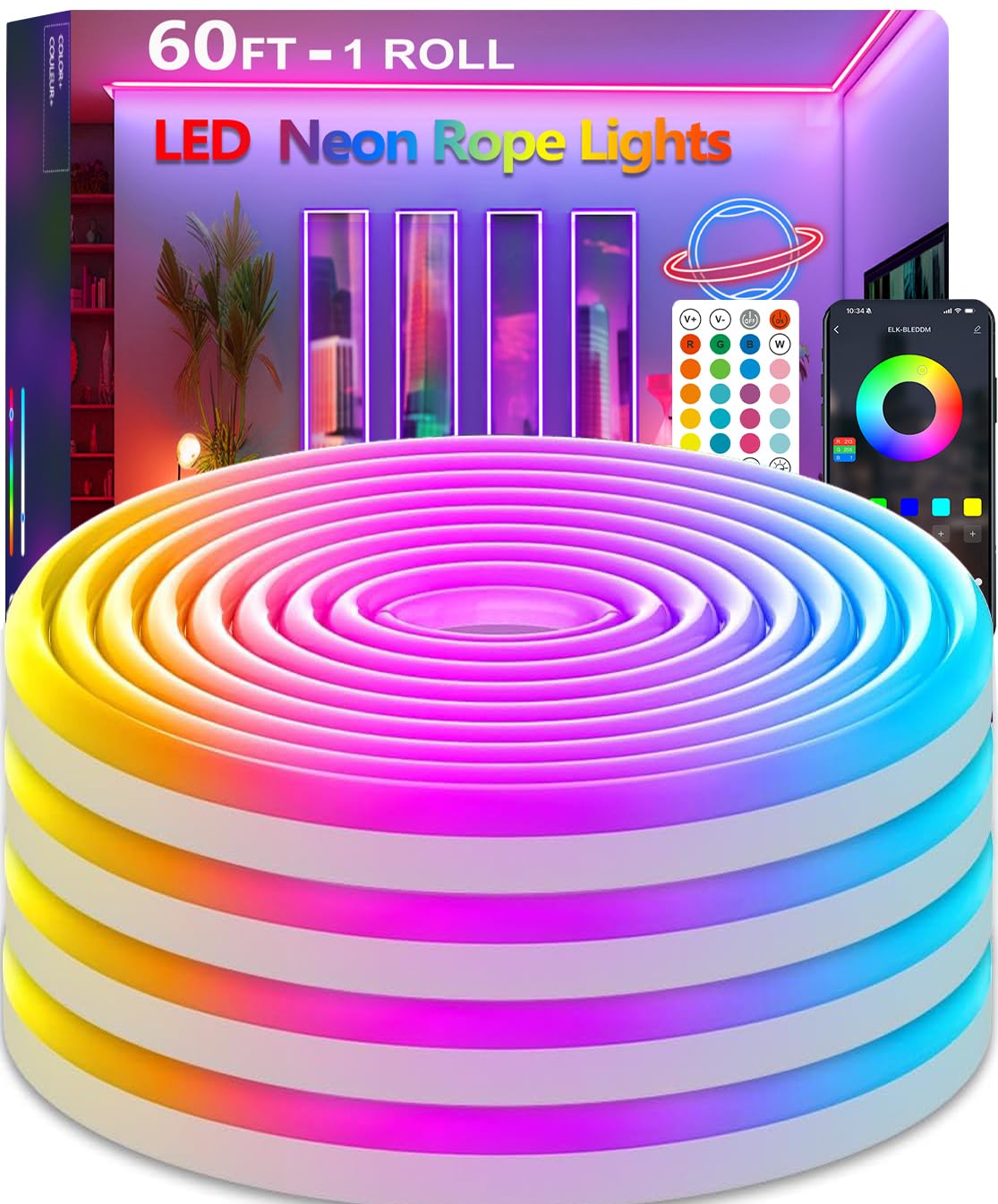 httpsmp 12M RGB Neon LED Strip Lights, Musik Sync, 24V Flexible Streifen mit App/Fernbedienung anwendbar auf Schlafzimmer, Raum & Außendekoration