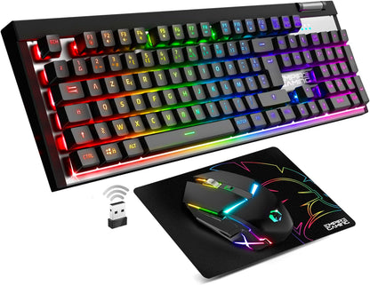 EMPIRE GAMING - Armor RF358 Wireless Pack - AZERTY Wireless Gaming Keyboard (French Layout) 2.4 GHz RGB - 2400 DPI Gamer Mouse - Mouse Pad - PC PS4 PS5 Xbox One/Series
