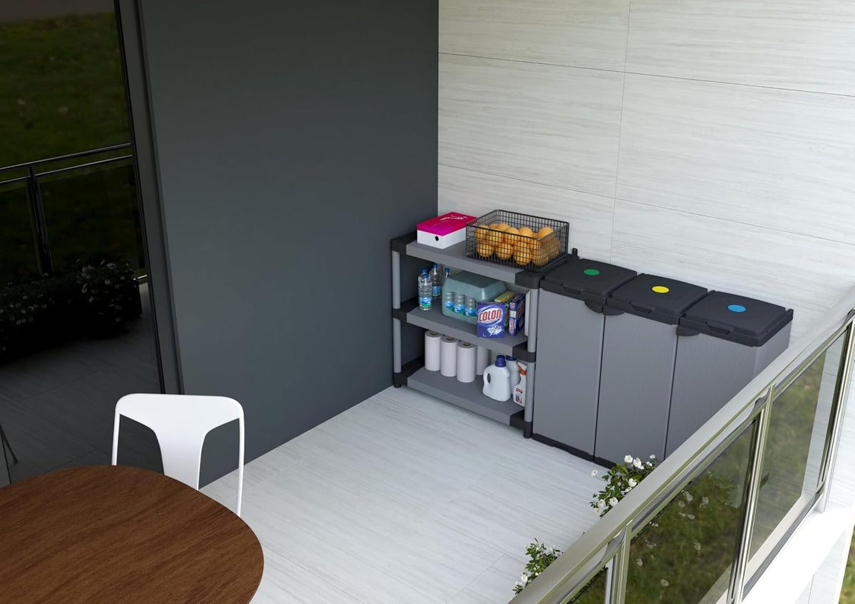 Dulap modular Adventa pentru separarea deseurilor, 102 x 38 x 87 cm, gri si negru