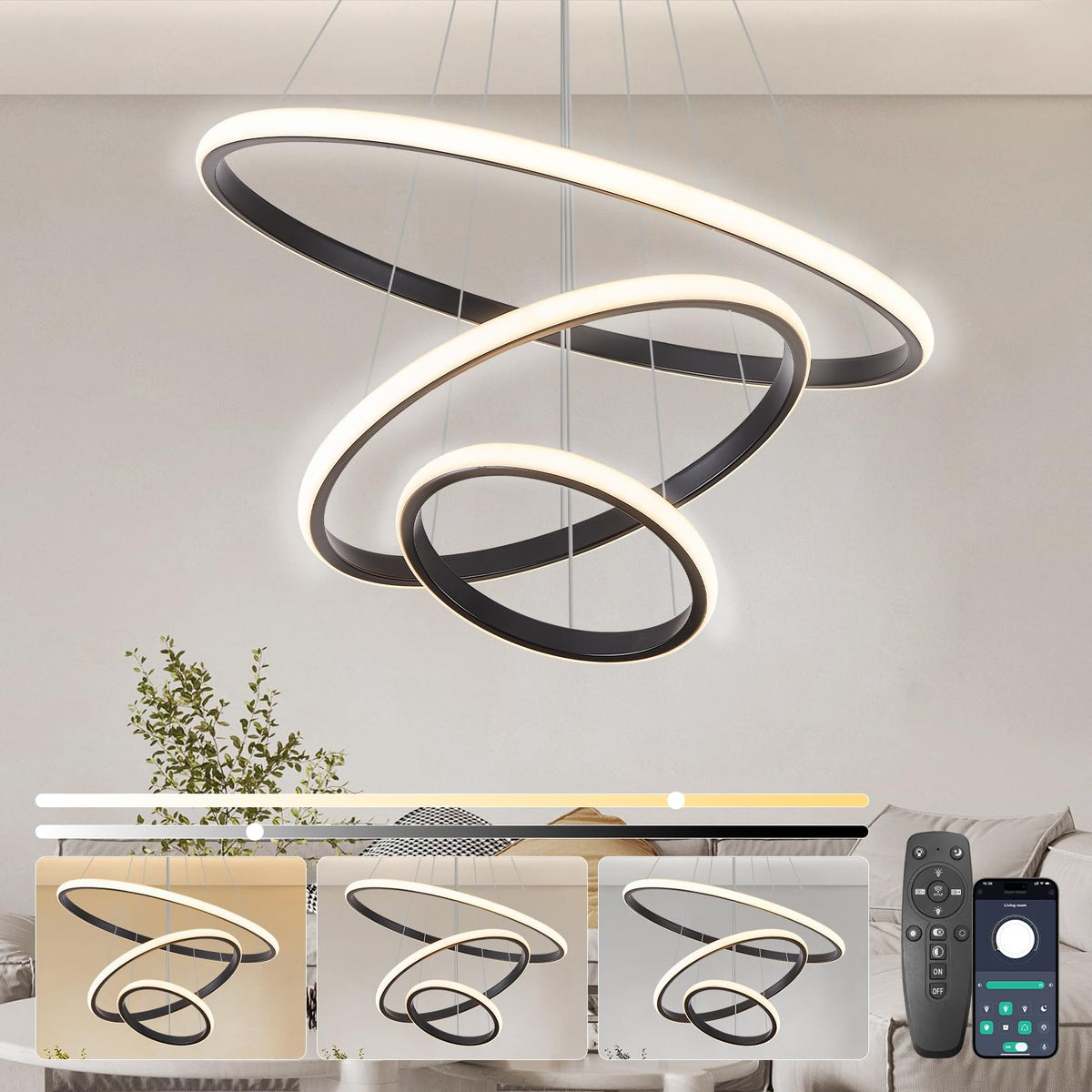 Lampa suspendata KSIBNW 3 Rings LED 45W 3800 lm, reglabila