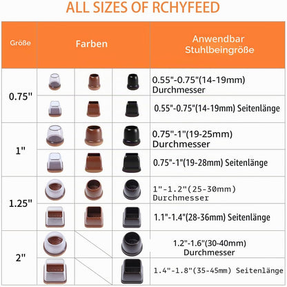 Capace protectoare RCHYFEED pentru picioare de scaun, silicon transparent maro cu fetru, marimea Small, 15-19 mm, set 24 bucati