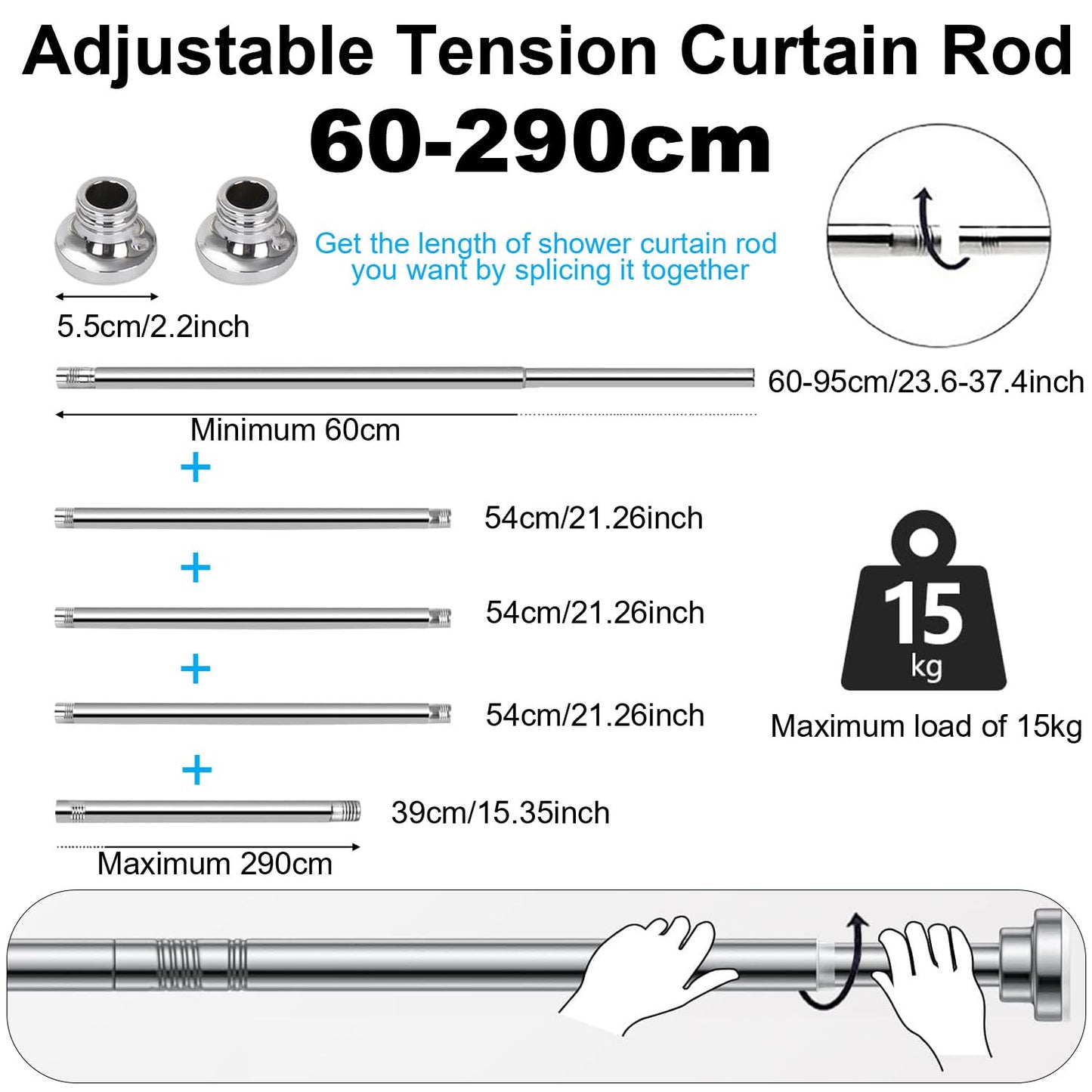 Tija dus Kongming extensibila 60-290 cm otel inoxidabil alb