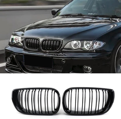 Hengjiayao E46 Kidney Black Radiator Grille for BMW 3 Series E46 4 Door 4D 2002-2005 LCI Facelift Grill Gloss Black Double Bridge Sport Grille Front (Not fit for 2 Doors) (For 3er E46 2002-2005 LCI)