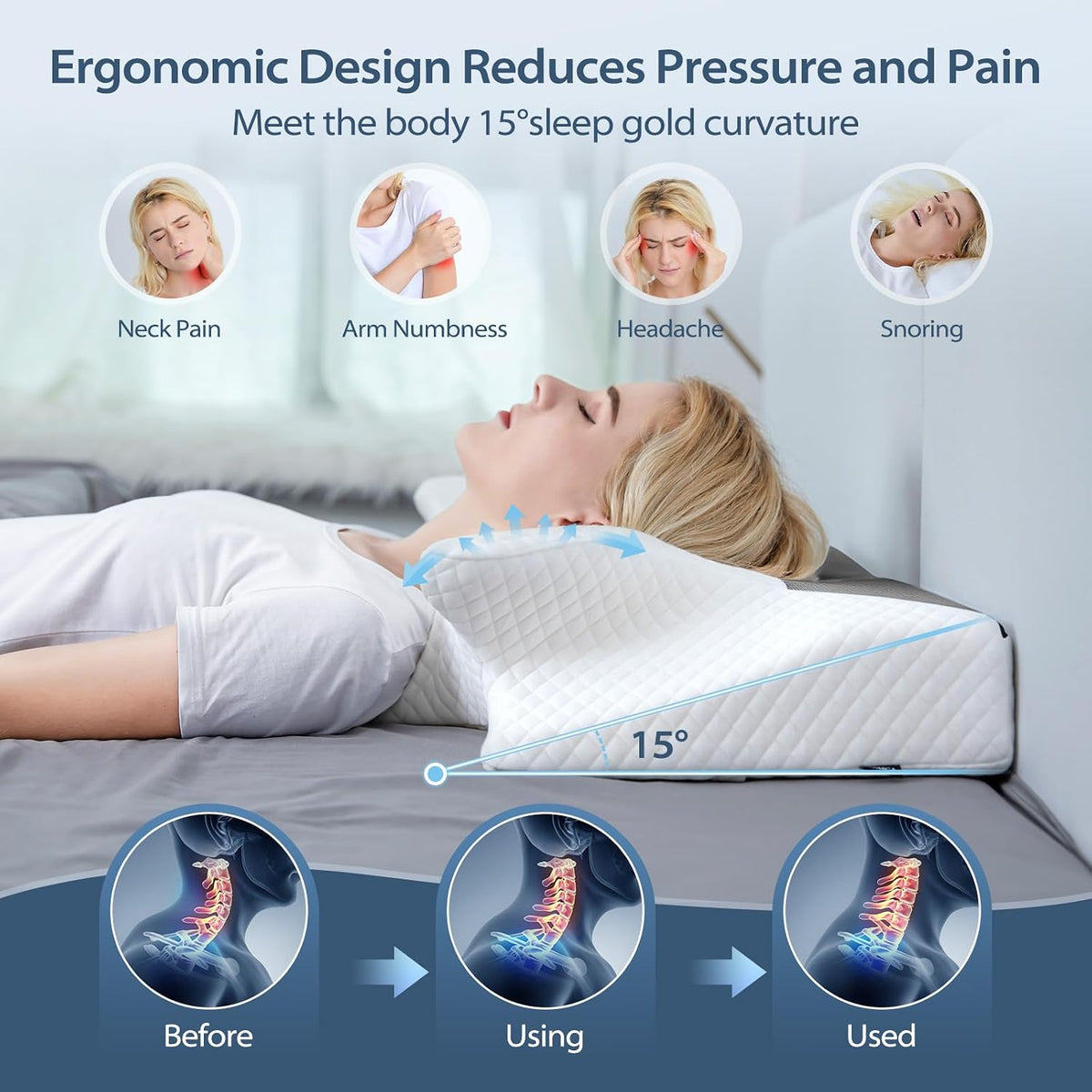 Perna HOMCA Orthopaedic Pillow Memory Foam 70 x 40 x 8.5/14 cm Gri