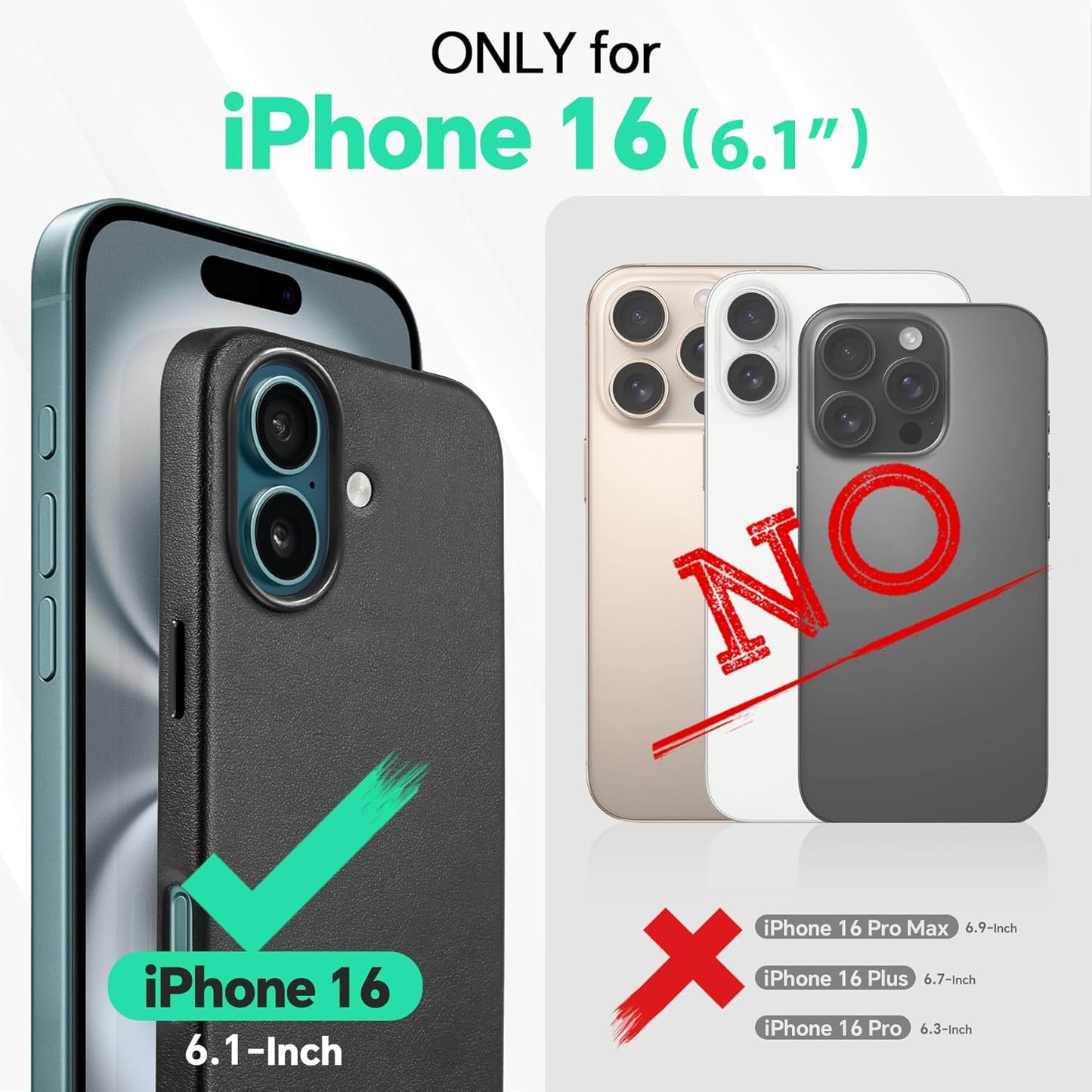 TUCCH Case for iPhone 16, [Magnetic Wireless Charging] Anti-Slip PU Leather Shockproof Phone Case, Slim Anti-Fingerprint Lightweight Protective Back Cover Compatible with iPhone 16 6.1" 2024, Black