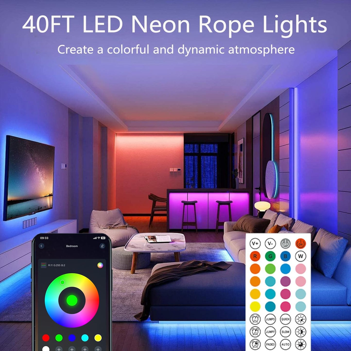 httpsmp 12M RGB Neon LED Strip Lights, Musik Sync, 24V Flexible Streifen mit App/Fernbedienung anwendbar auf Schlafzimmer, Raum & Außendekoration
