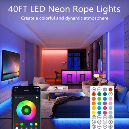 httpsmp 12M RGB Neon LED Strip Lights, Musik Sync, 24V Flexible Streifen mit App/Fernbedienung anwendbar auf Schlafzimmer, Raum & Außendekoration