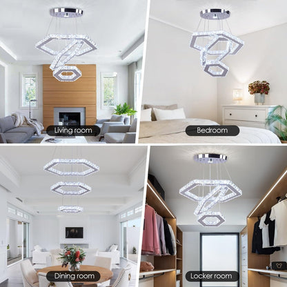 Lampa suspendata FRIXCHUR Crystal 3 inele LED 47W 6500K