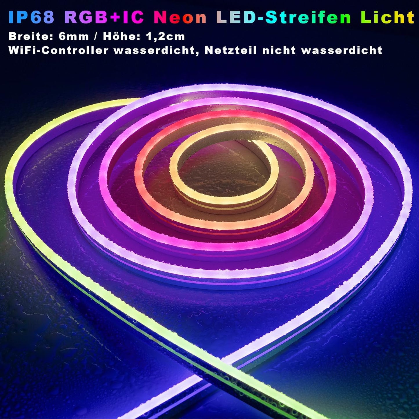 Lichaser 10 m RGB+IC Neon LED Strip Outdoor WiFi, IP68 Waterproof DIY Flexible Neon LED Strip with Alexa, 24 V LED Strip Outdoor Silicone Sync with Music for Patio, Party, Garden