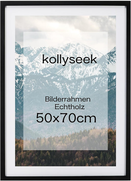 Rama foto kollyseek din lemn masiv cu passepartout, 50 x 70 cm, neagra