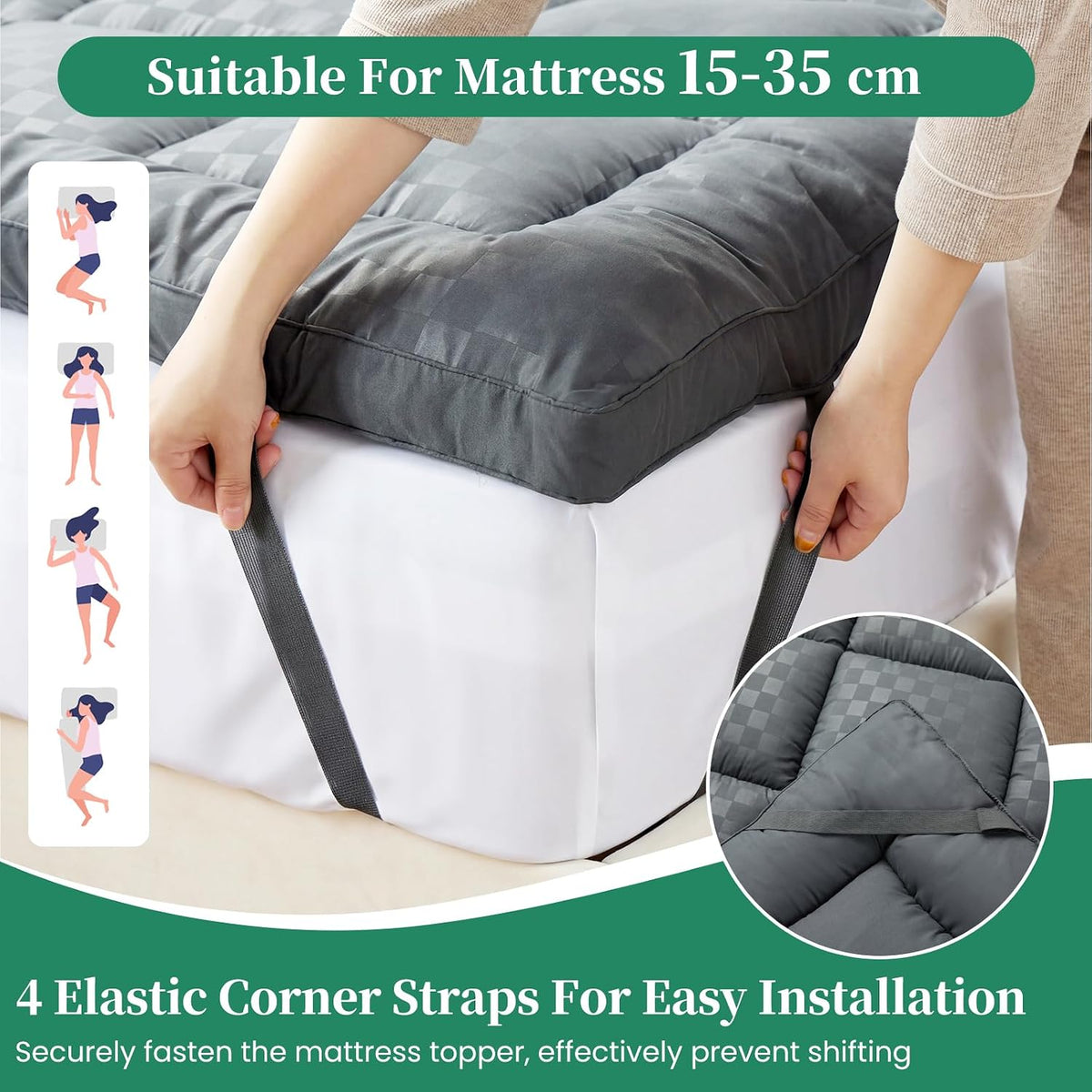 Topper pentru saltea Autsel 150 x 200 cm, 1000 g/m², hipoalergenic, gri