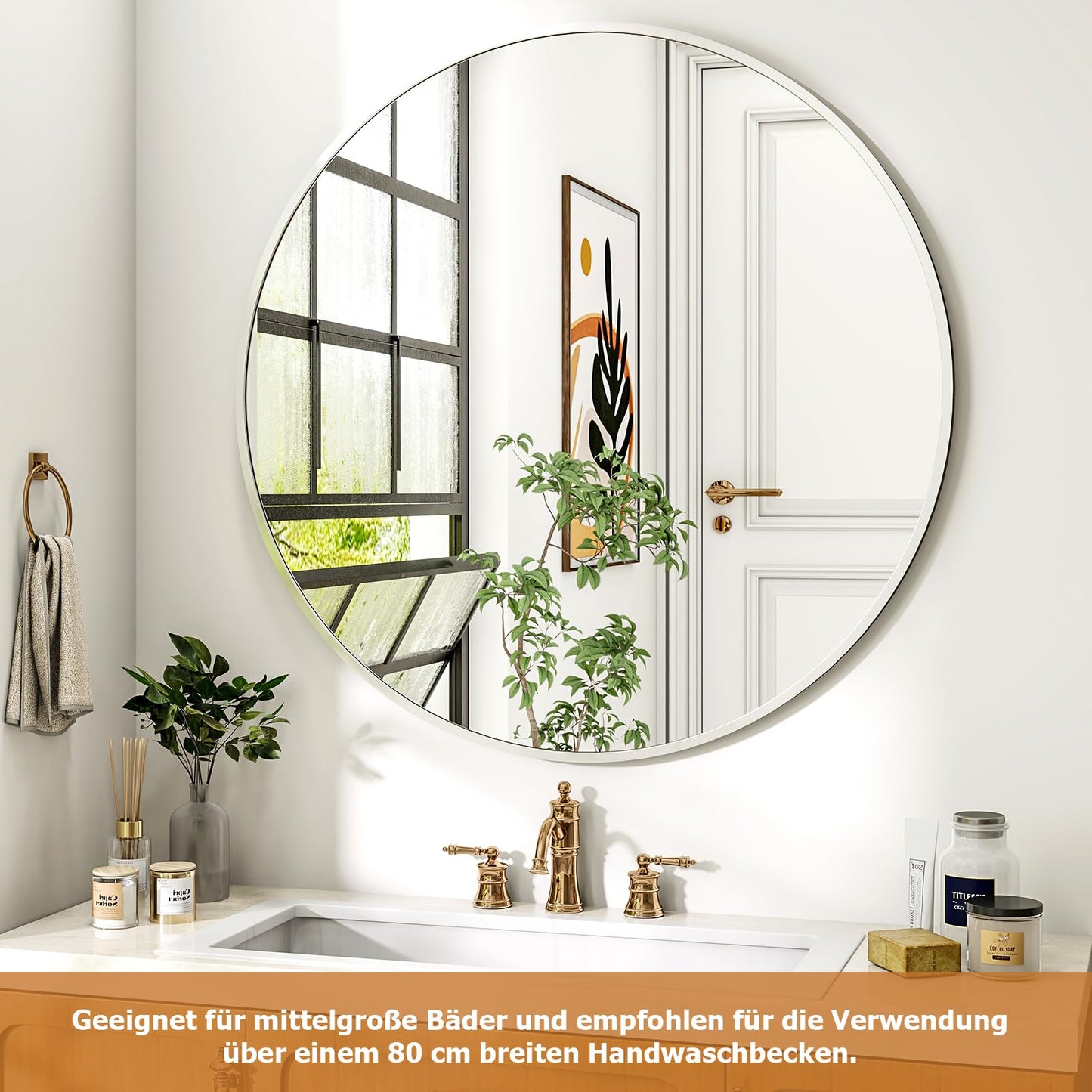 Oglinda Koonmi Rotunda 91 cm Cadru Aluminiu Argintiu Minimalist
