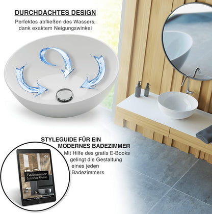 VMbathrooms Premium Round Washbasin with Lotus Effect, Above-Counter Basin for the Bathroom and Guest Toilet, Wash Basin without Tap Hole and without Overflow, Pure White Above-Counter Basin
