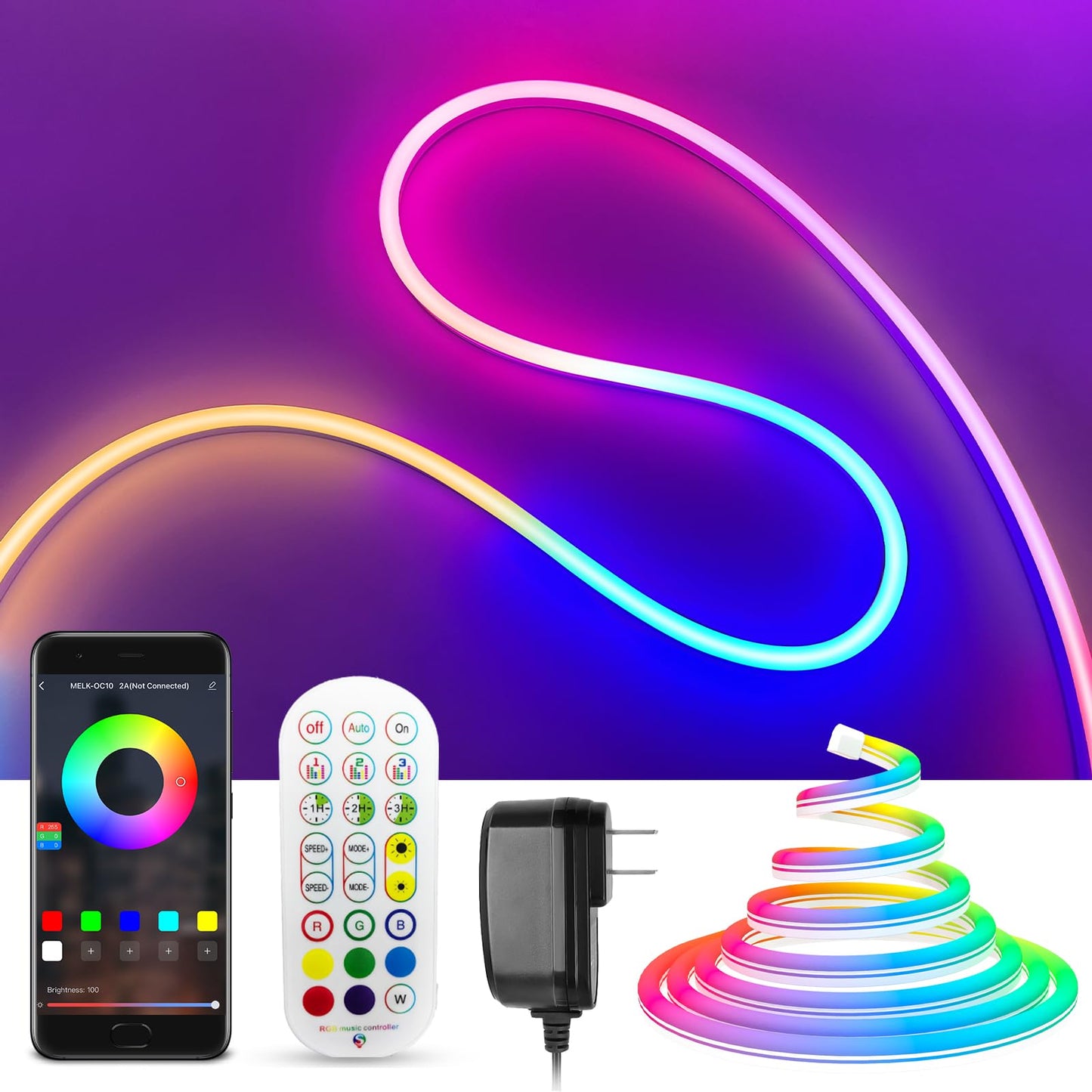 Banda LED Neon 15m RGB + APP + Telecomanda, IP65, 1080 LED-uri