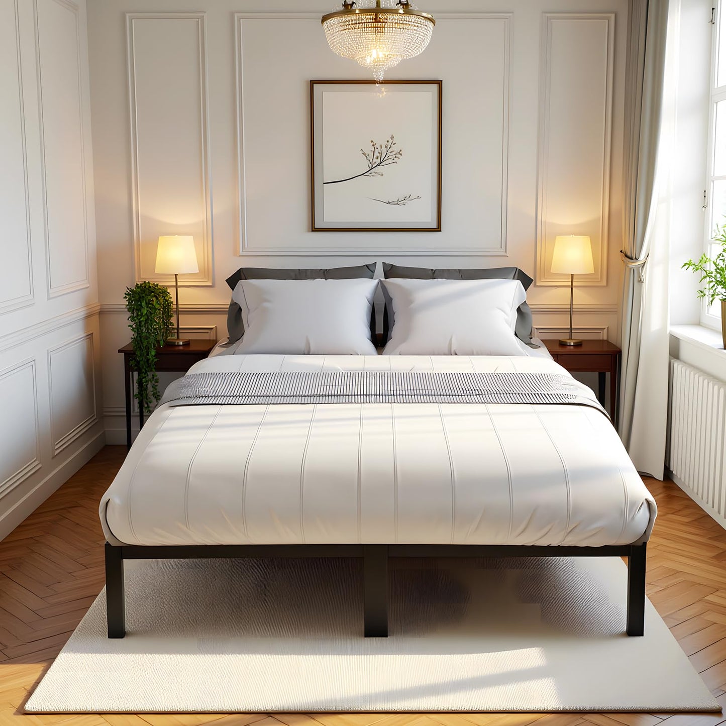 Pat metalic FetiNes LUBLIN-BK-IN 140x200 cm negru minimalist