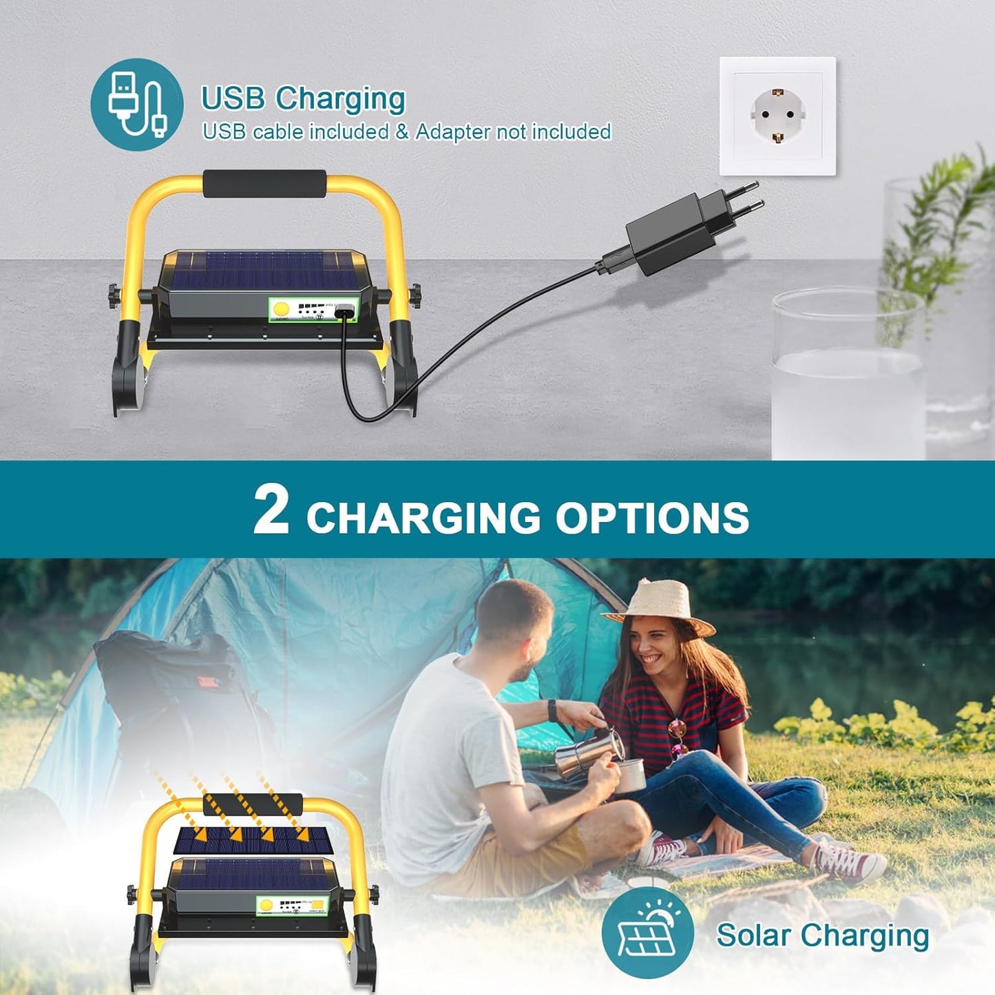 ERAY LED Construction Spotlight, 8000LM 13500mAh LED Work Light with Remote Control, 4 Modes, Power Bank, Timer, 70 LED, Solar & USB Charging, Job Site Lighting