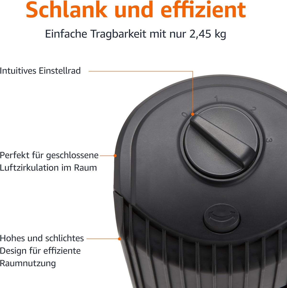 Ventilator turn Amazon Basics oscilant, 3 viteze, 35 W, negru mat