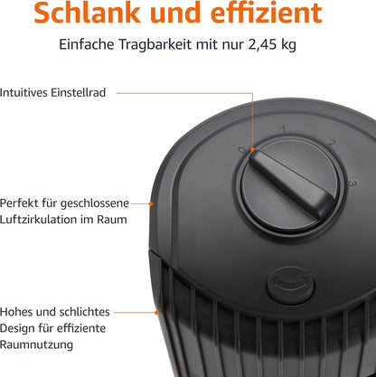 Ventilator turn Amazon Basics oscilant, 3 viteze, 35 W, negru mat