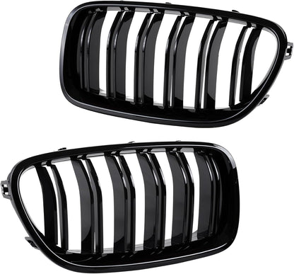Hengjiayao E46 Kidney Black Radiator Grille for BMW 3 Series E46 4 Door 4D 2002-2005 LCI Facelift Grill Gloss Black Double Bridge Sport Grille Front (Not fit for 2 Doors) (For 3er E46 2002-2005 LCI)