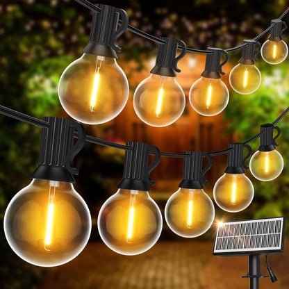 Solar Fairy Lights Outdoor, 30.6 m Fairy Lights Bulbs Outdoor 50 + 2 LEDs G40 Bulbs, Waterproof 4 Mode Solar Garden Garland Lights for Patio, Backyard, Balcony, Party (USB Powered)