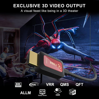GeoHN.G 8K Fiber Optic HDMI Cable 1M, 48Gbps High-Speed HDMI 2.1 Cable 8K@60Hz 4K@120Hz Dolby/Dynamic HDR/HDCP 2.3/eARC Compatible with Blu-ray/TV Box/HDTV/Projector
