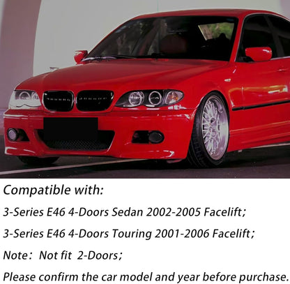 Hengjiayao E46 Kidney Black Radiator Grille for BMW 3 Series E46 4 Door 4D 2002-2005 LCI Facelift Grill Gloss Black Double Bridge Sport Grille Front (Not fit for 2 Doors) (For 3er E46 2002-2005 LCI)