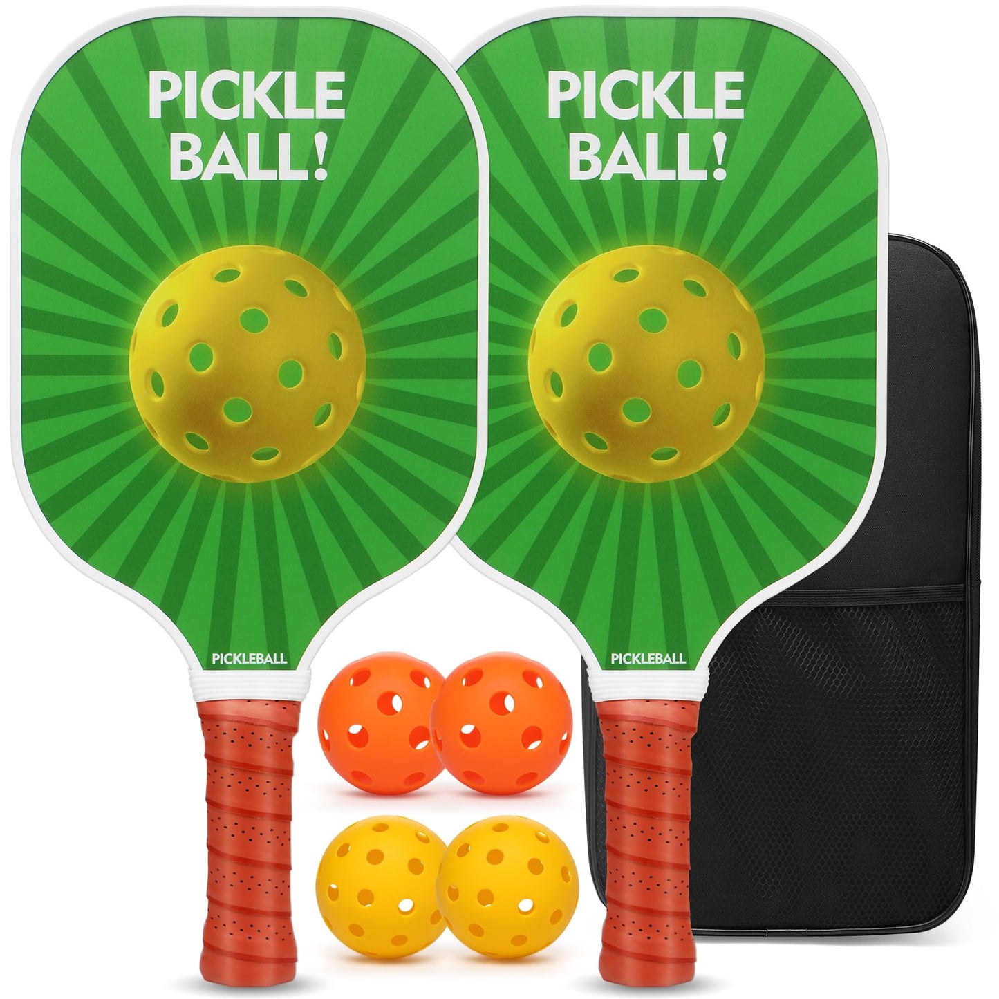 Set palete si mingi Pickleball 2 buc + mingi, Fiberglas, PP core, ergonomic