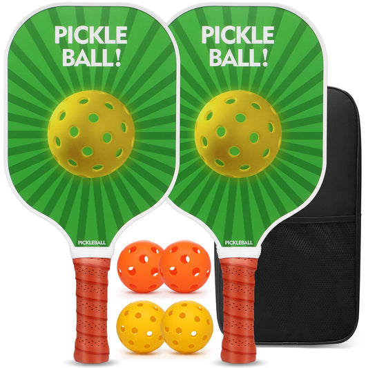 Set palete si mingi Pickleball 2 buc + mingi, Fiberglas, PP core, ergonomic