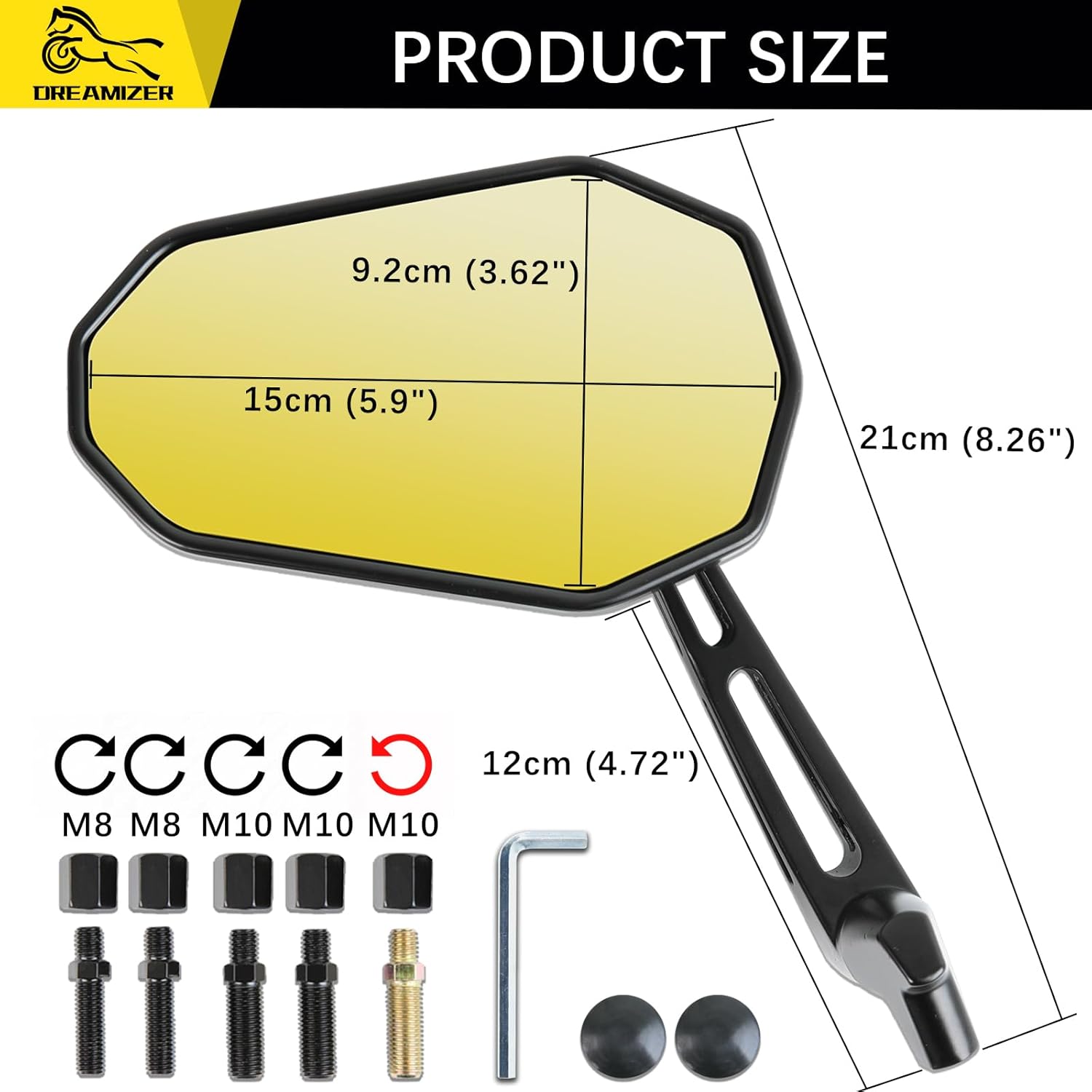 DREAMIZER E24 E-Mark Motorcycle Mirror, 8mm 10mm Motorcycle Side Mirror Compatible with Z900 Z1000 Z800 Z650 Z750 Z300 Z250 Z125 ER6N XJ6, MT03 MT09 MT10 MT07, ATV Quad Scooter ATV Touring Chopper