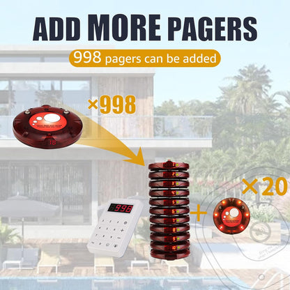 Retekess TD158 Pager Call System, 30 Restaurant Pager System, Outdoor 500 M, LED Tube Display, 4 Call Modes, 1-250s Call Time, Gastro Pager for Food Truck, Hotel, Bar